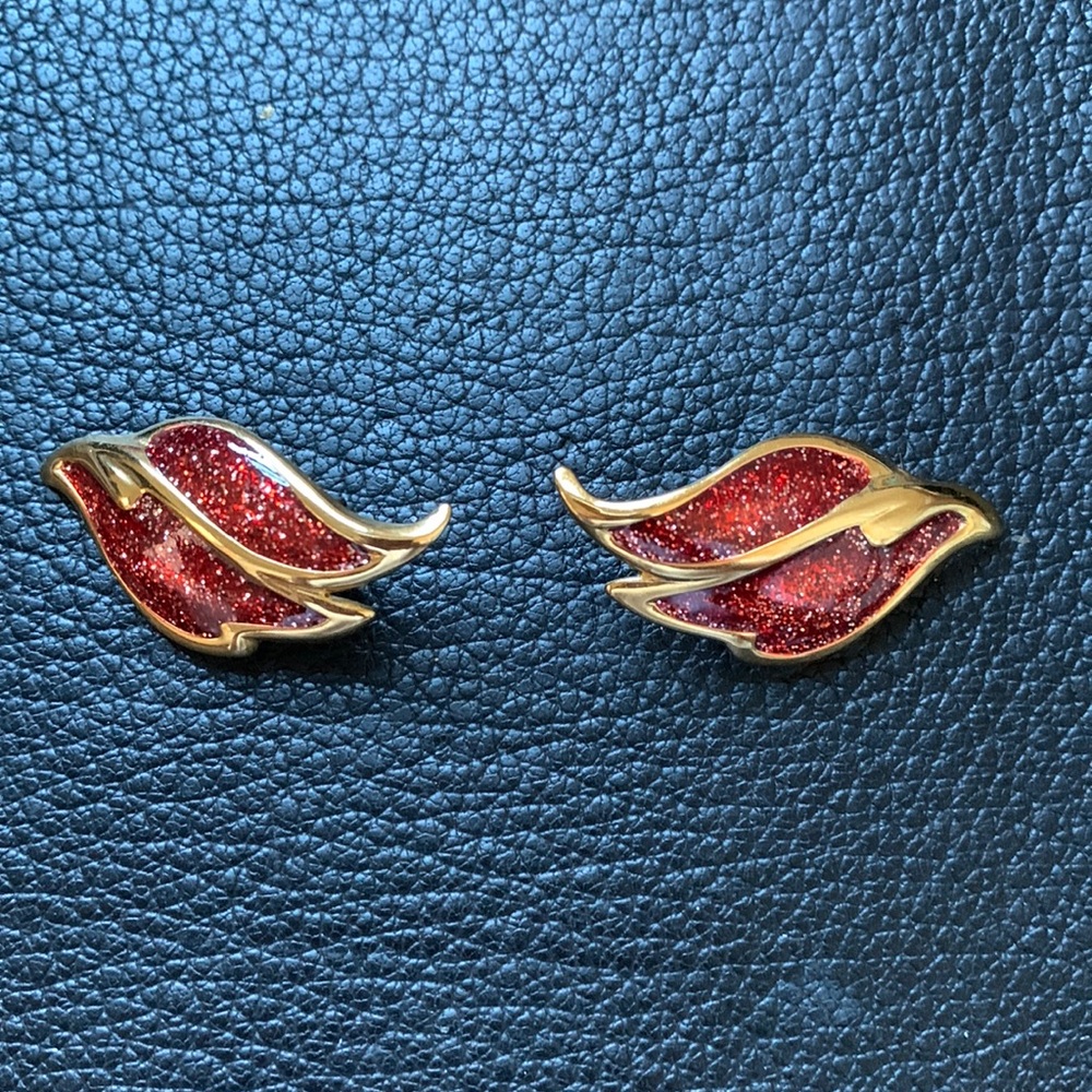 Gold tone enamel earrings